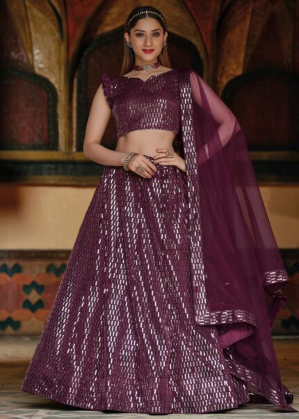 Wine Sequins Lehenga Choli