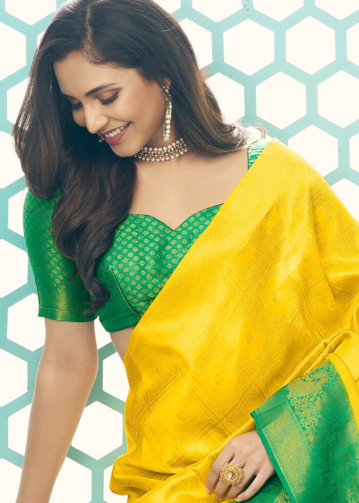 Yellow Green Kanjivaram Saree