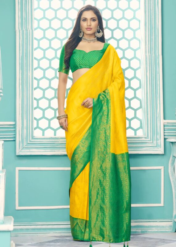 Yellow Green Kanjivaram Saree