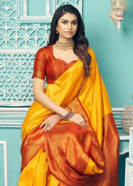 Yellow Red Kanjivaram Saree