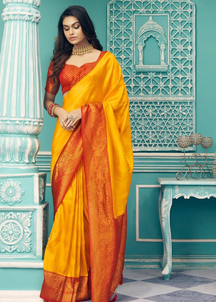 Yellow Red Kanjivaram Saree