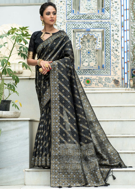 Black Jamdani Silk Saree