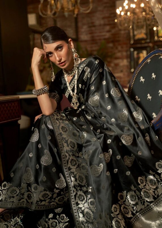 Black Satin Silk Saree