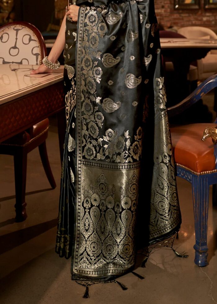 Black Satin Silk Saree