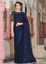 Blue Embroidered Designer Saree