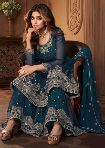 Blue Georgette Sharara Suit