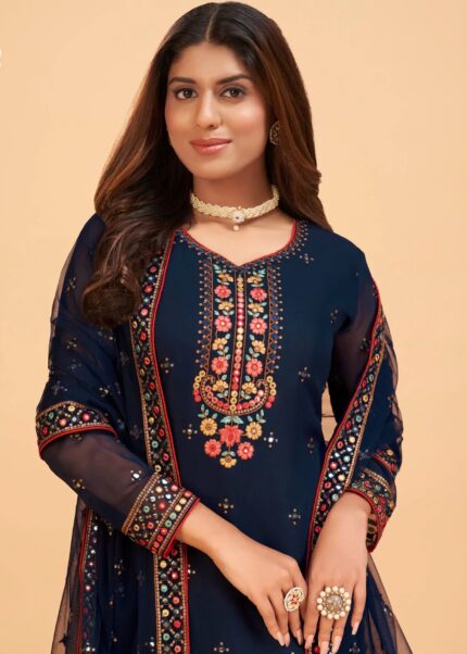 Blue Georgette Sharara Suit