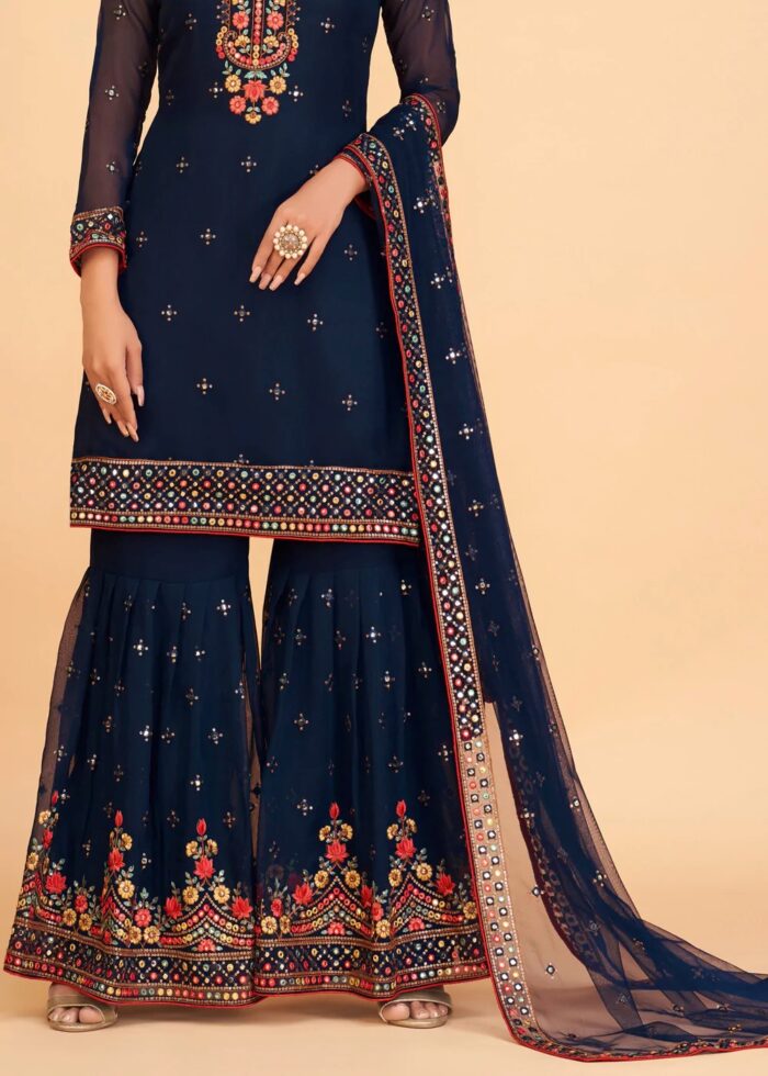 Blue Georgette Sharara Suit