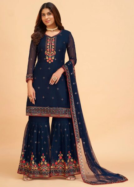 Blue Georgette Sharara Suit