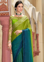 Blue & Green Embroidered Designer Saree