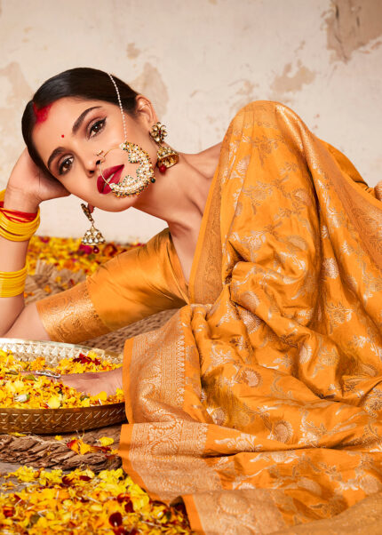 Bright Marigold Banarasi Saree