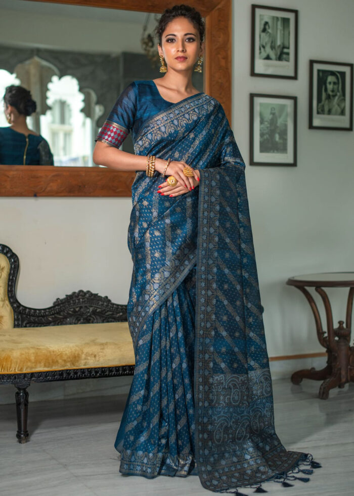 Blue Jamdani Silk Saree