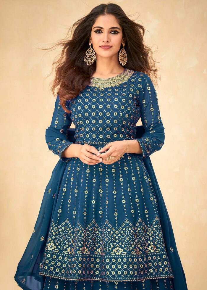 Cobalt Blue Anarkali Lehenga Suit