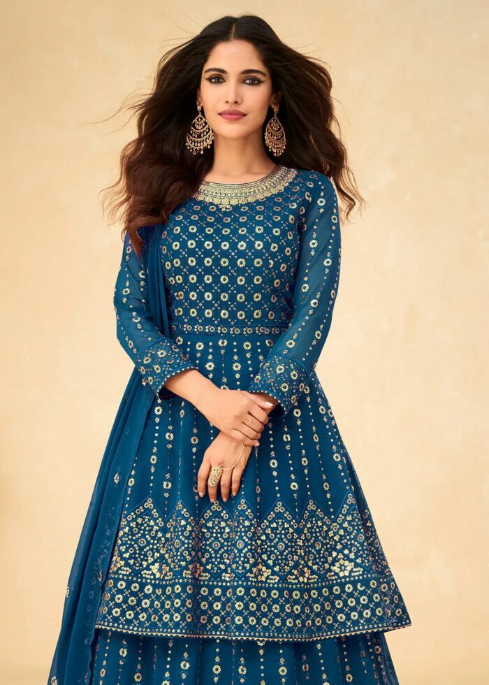 Cobalt Blue Anarkali Lehenga Suit