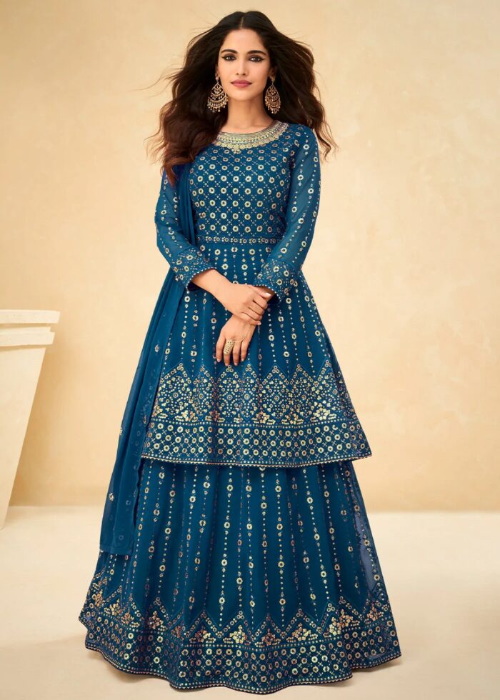 Cobalt Blue Anarkali Lehenga Suit