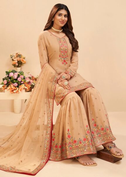 Cream Georgette Sharara Suit