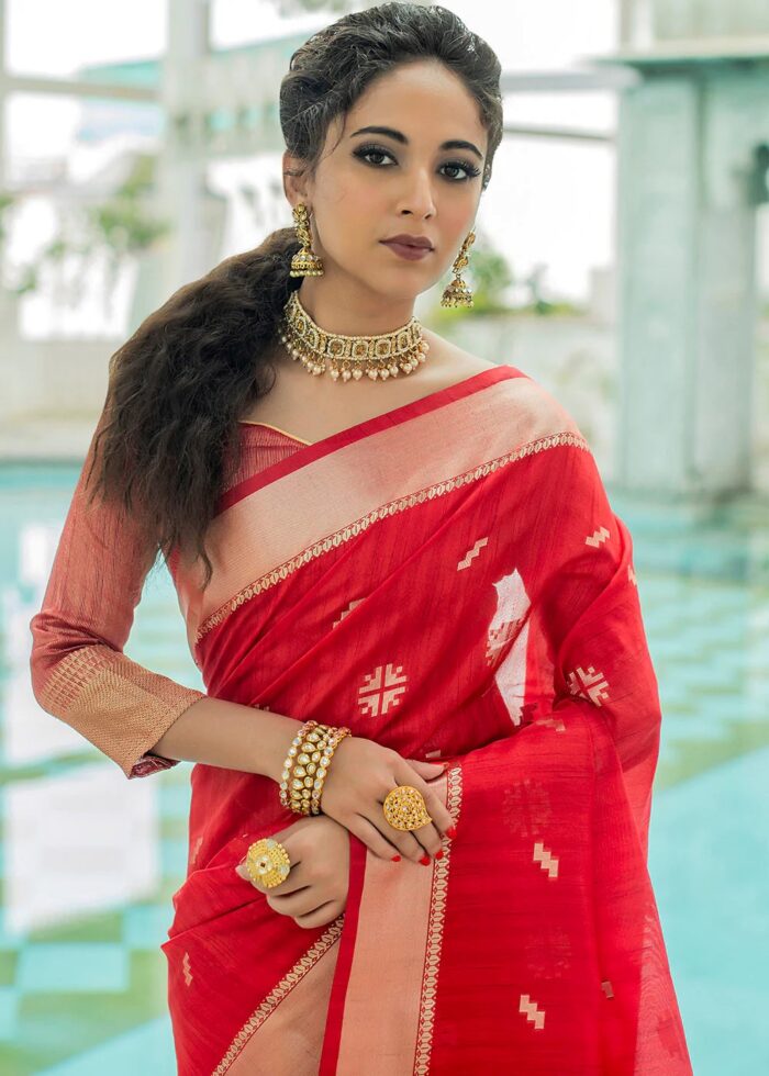 Crimson Red Tussar Silk Saree