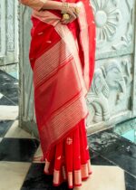 Crimson Red Tussar Silk Saree