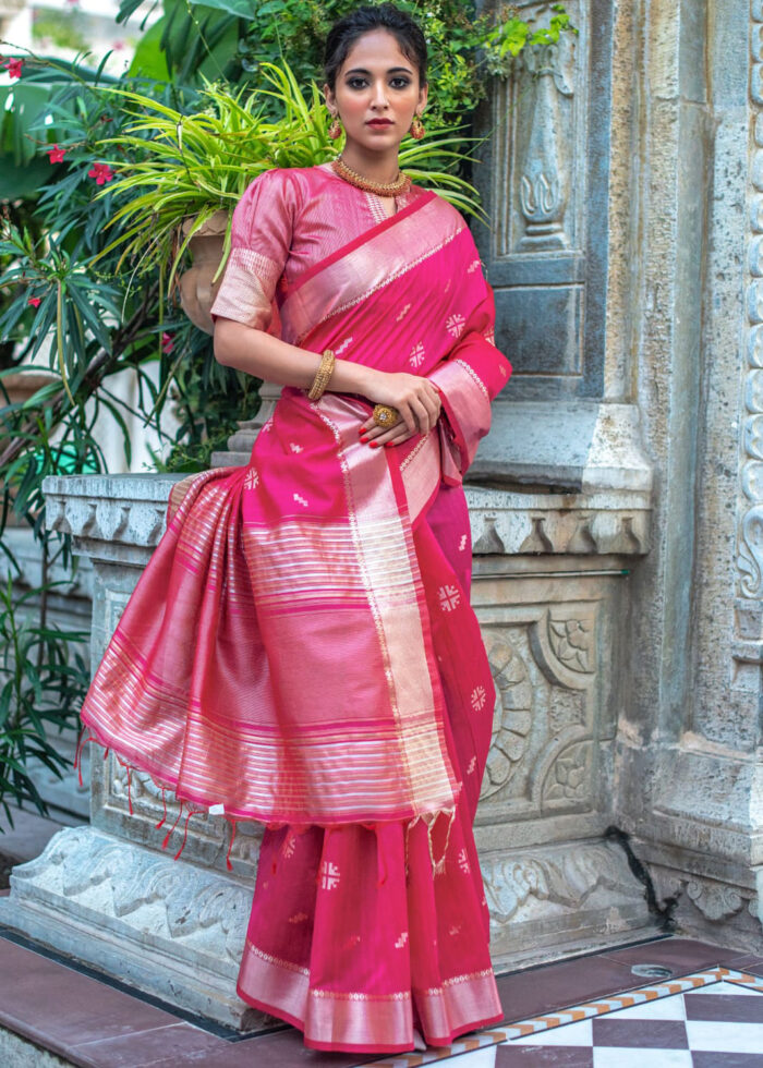 Deep Pink Tussar Silk Saree