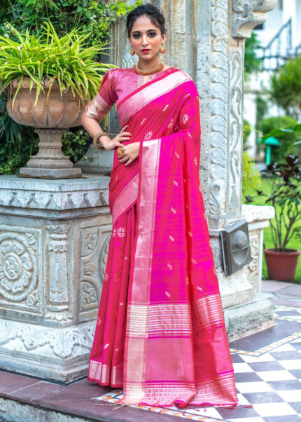 Deep Pink Tussar Silk Saree