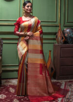 Flame Red Tussar Silk Saree