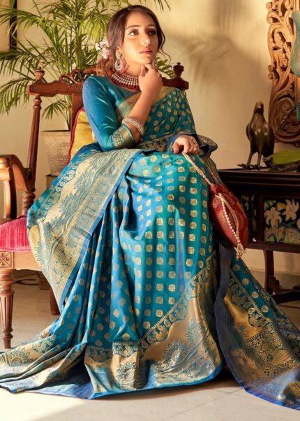 Golden Blue Kanjivaram Saree