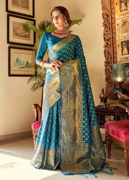 Golden Blue Kanjivaram Saree