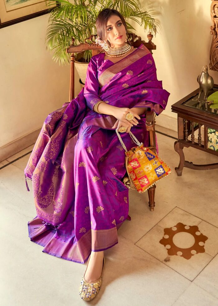 Golden Purple Kanjivaram Saree