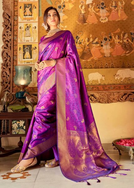 Golden Purple Kanjivaram Saree