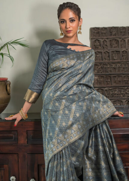 Gray Jamdani Silk Saree