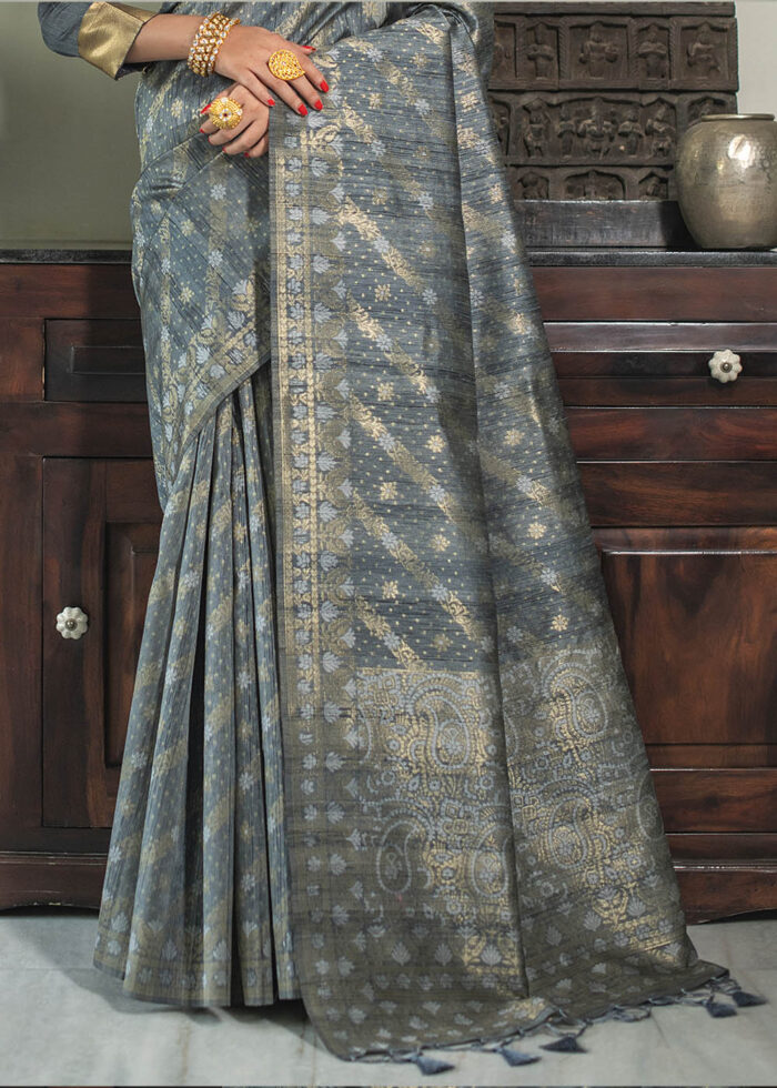 Gray Jamdani Silk Saree