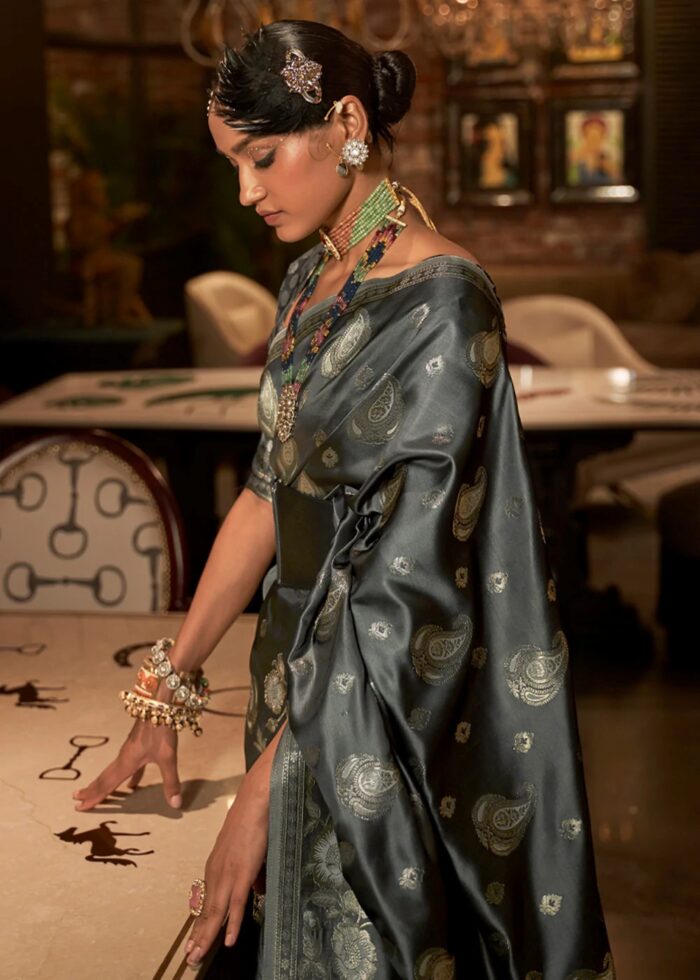 Gray Satin Silk Saree