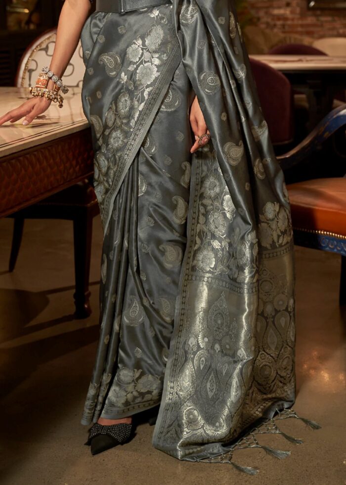 Gray Satin Silk Saree