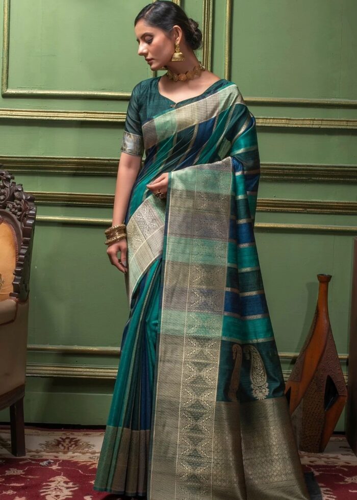 Green Tussar Silk Saree