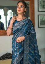 Blue Jamdani Silk Saree