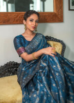 Blue Jamdani Silk Saree