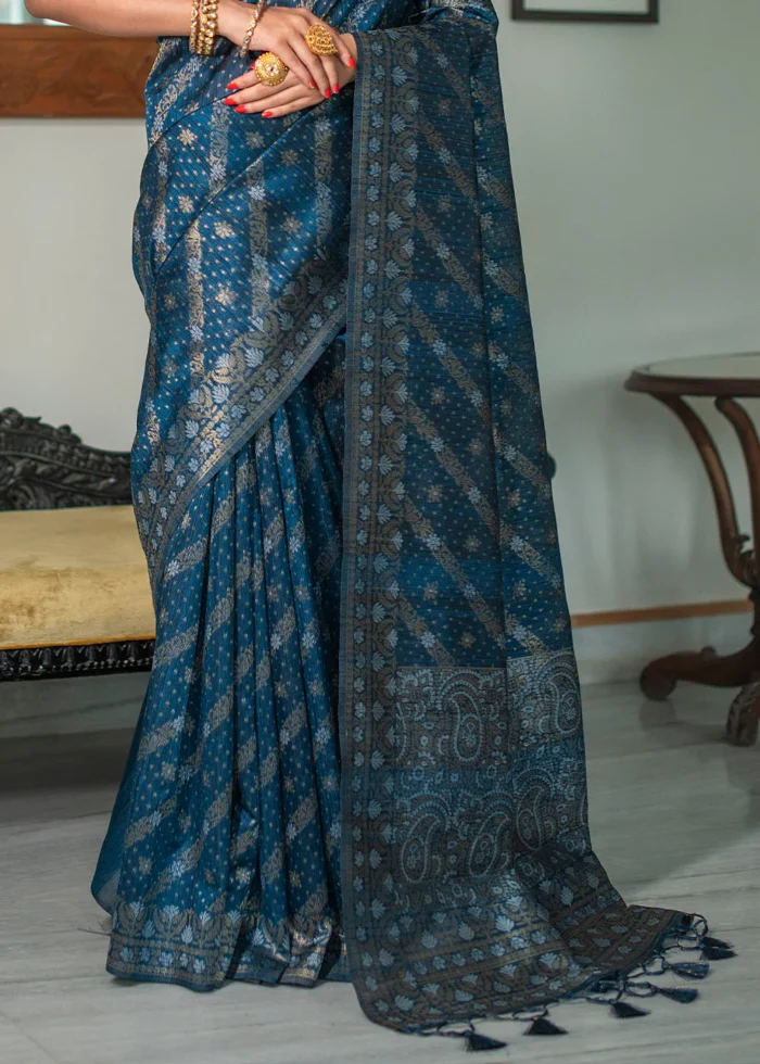 Blue Jamdani Silk Saree