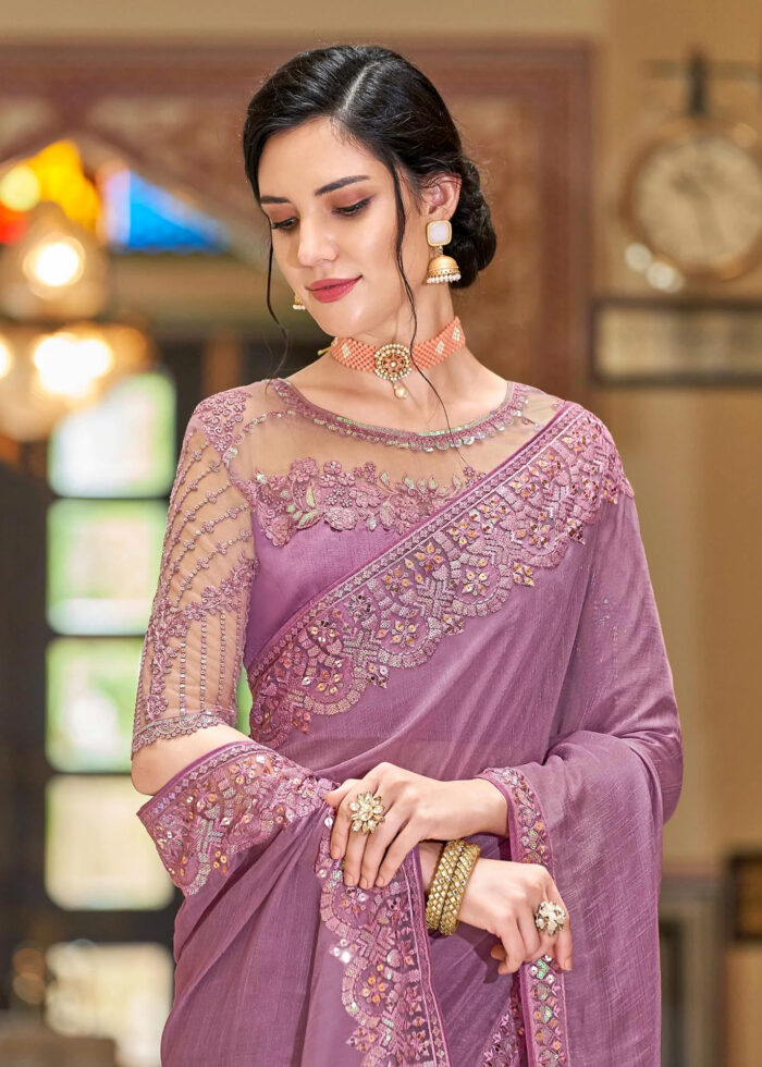 Lavender Embroidered Designer Saree