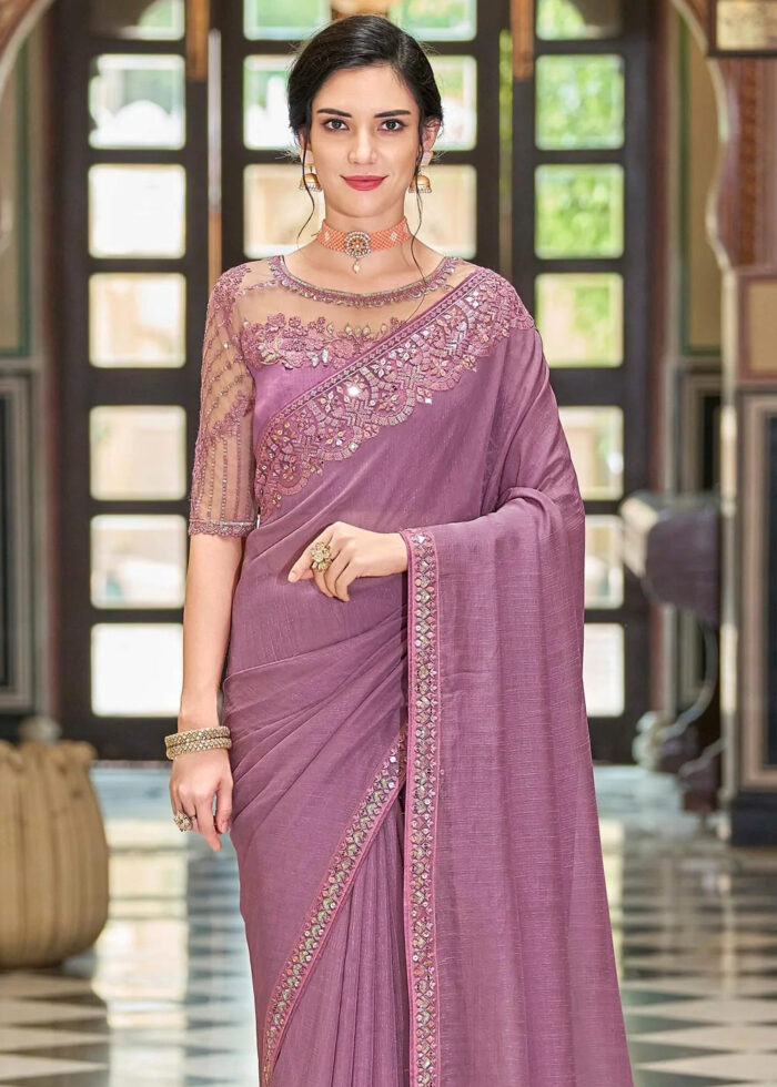 Lavender Embroidered Designer Saree