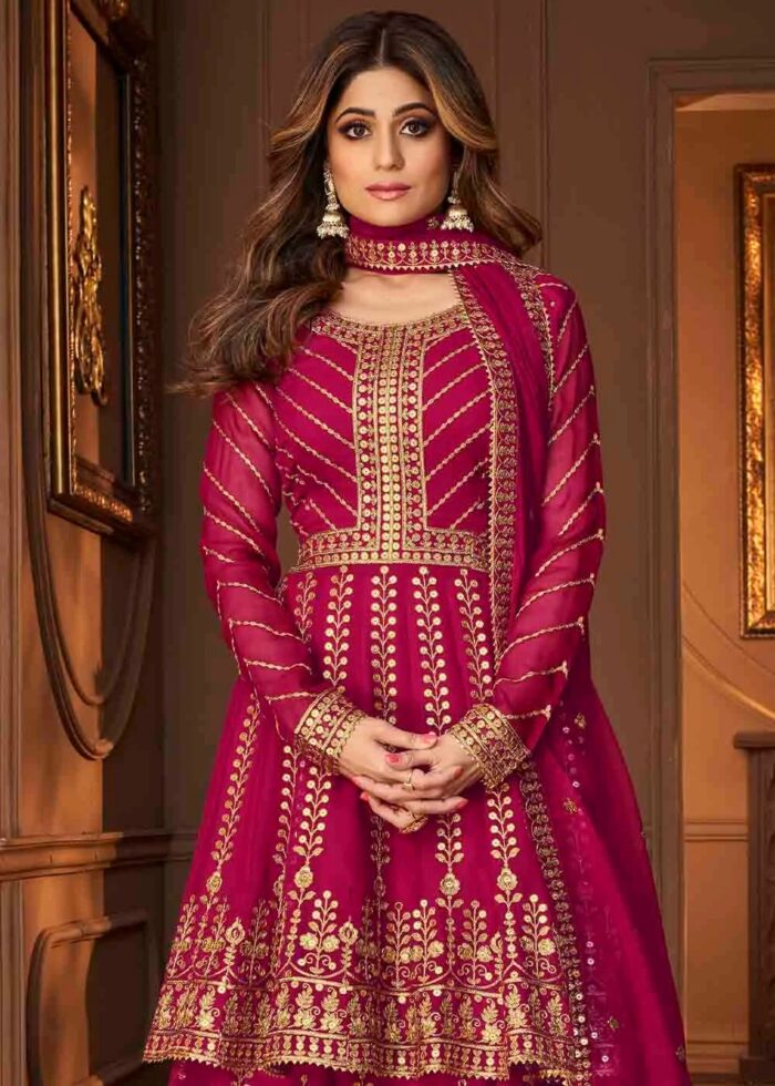 Magenta Anarkali Lehenga Suit