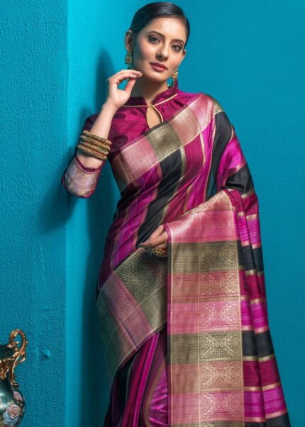 Magenta Pink Tussar Silk Saree