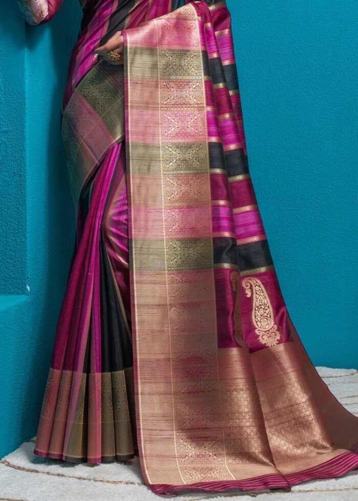 Magenta Pink Tussar Silk Saree