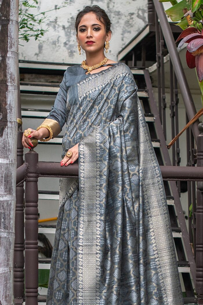 Pewter Gray Jamdani Saree