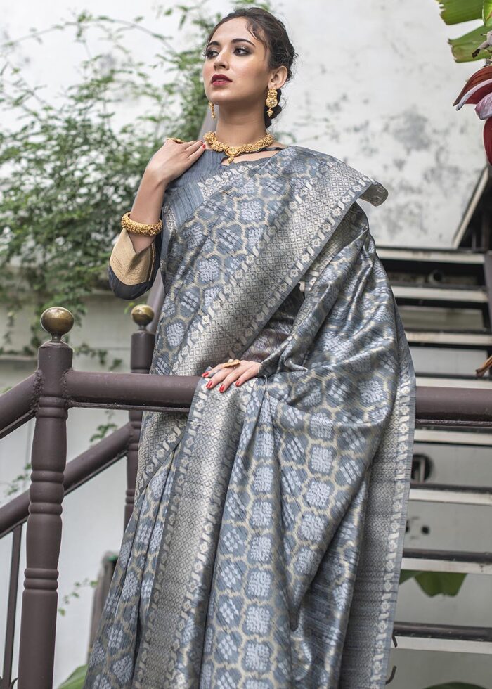 Pewter Gray Jamdani Saree