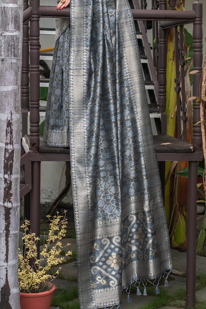 Pewter Gray Jamdani Saree