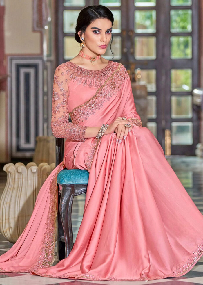 Pink Embroidered Designer Saree