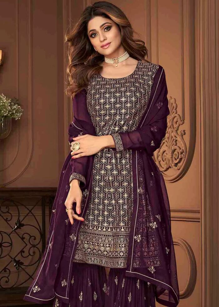 Purple Georgette Sharara Suit