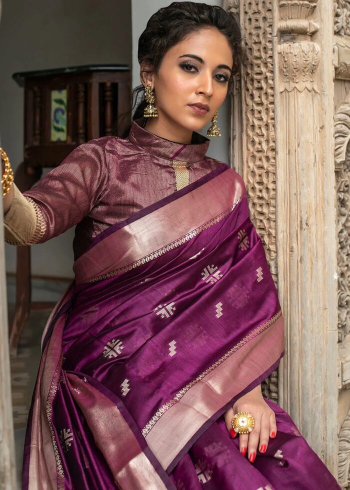 Purple Tussar Silk Saree