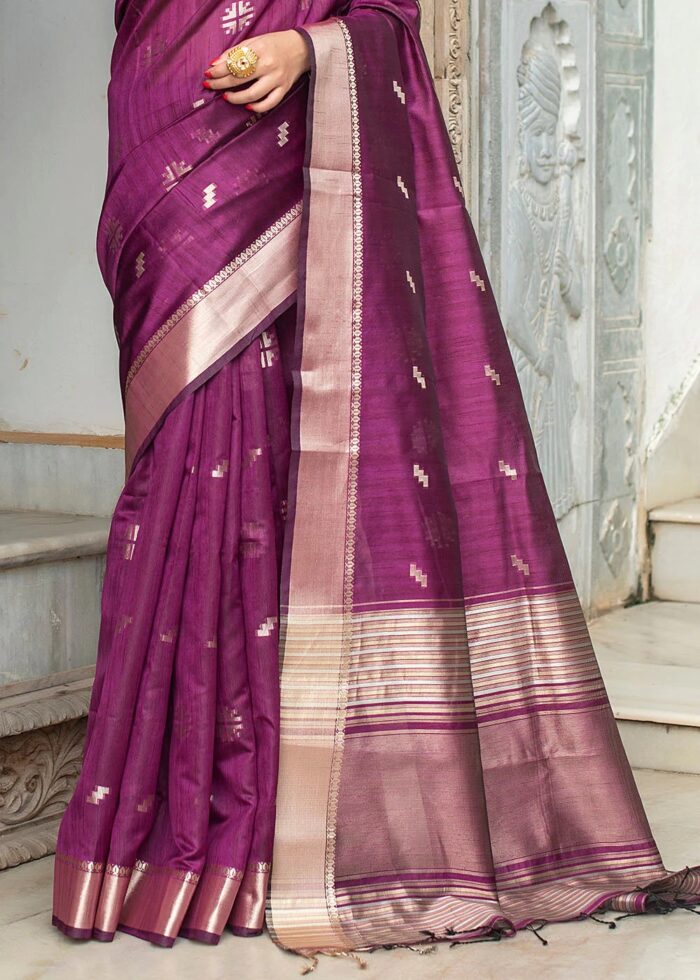 Purple Tussar Silk Saree