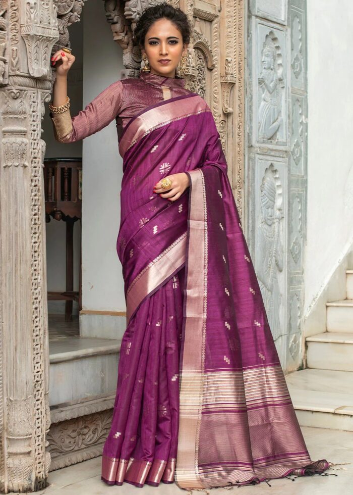 Purple Tussar Silk Saree